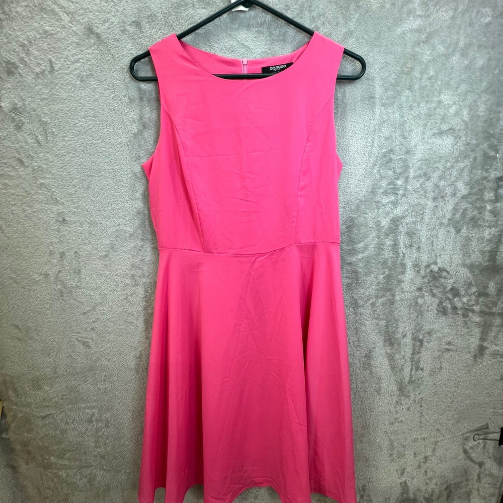 Zeagoo Womens Hot Pink Sleeveless Fit & Flare Skater Mini Dress S Barbiecore